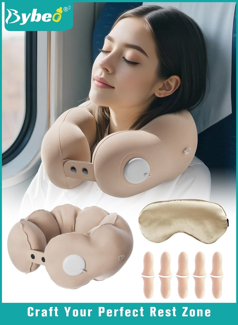 Bybeo Portable Travel Neck Pillow, Inflatable U-Shaped Travel Pillow, Collapsible Airplane Pillow With Eye Mask & Earplugs and Storage Bag, Support for Car, Home, Office, and Airplane, for Women - Image 1